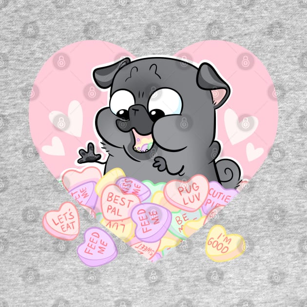 Valentine Hearts - black pug by Inkpug